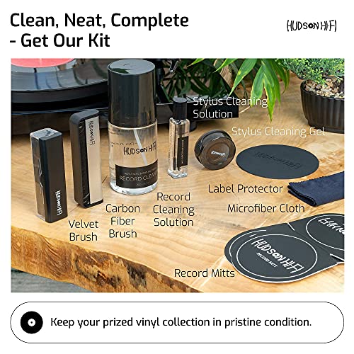 Hudson Hi-Fi Turntable Cartridge Stylus Alignment Protractor Kit Bundled With Vinyl Record Cleaning Kit #TOP5