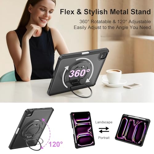 Image of iPad Pro 13 inch Case with Keyboard (M5 M4 2025 2024), Magnetic Detachable Keyboard, Multi-Trackpad, 7 Color Backlit, 360 Rotatable Stand, Slim Protective Case with Stylus Storage (Black)