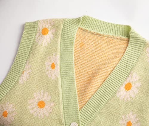 Hyipels Women's Floral Sweater Vest,Sleeveless Cardigan Flower Button Down Placket Girls Knitted V Neck Tank Tops3