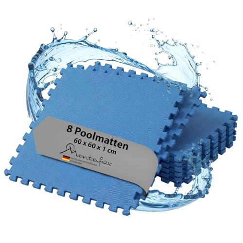 Montafox 2,88 m² Unterlegmatte 1 cm Dicke Poolmatte 8er Set blau 60 x 60 cm Bodenfliesen Pool Whirlpool Erweiterbares Stecksystem