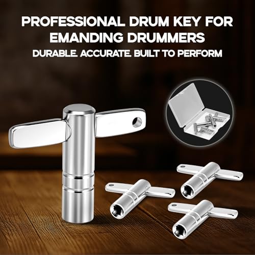 EPUICEK Drum Key Set, 4PCS Drum Tuning Kit with Drill Bit, Speed Drum Key, Standard Drum Keys, Multi Tool for Acoustic & Electronic Drums, Chrome Drum Wrench with Case & Velvet Bag - Thumbnail 4