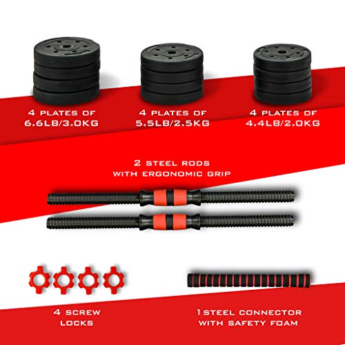 Fit-Theory-Adjustable-Dumbbells-66LBs-Weight-Set-Dumbbell-Set-Can-Be-Used-as-a-Pair-of-Dumbbells-or-Converted-into-a-Barbell-Weights-for-Home-Gym-with-Limitless-Fitness-Workout-Options