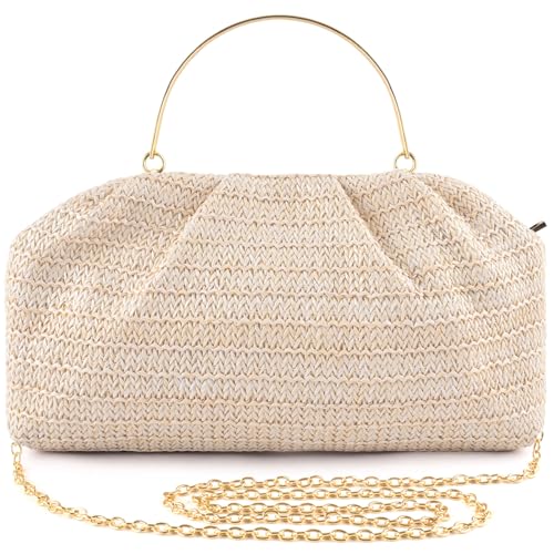 Image of ERKOON Clutch Purse for Women Elegant Pleated Evening Bag Crossbody Shoulder Handbag Envelope Bag with 2 Detachable Chain