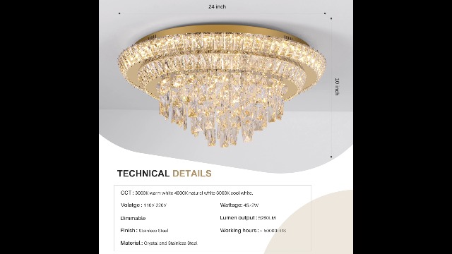 24 inch Flush Mount Crystal Chandeliers Gold, Modern Elegant
