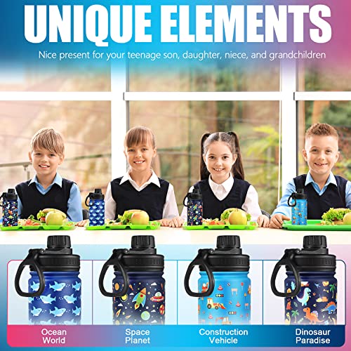 4 Pcs 14 Oz Kids Insulated Water Bottle, Stainless Steel Double Walled Water Bottles For Toddlers, Reusable Leak Proof Bpa-Free Flask For School Boys Girls (Shark, Dinosaur, Car, Space) #TOP1