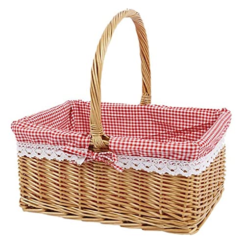 FANGFANGWAN Cesta de Picnic de Mimbre Cesta de Mimbre Cesta de Compras Rectángulo Red Liner Manija Regalo Cesta Cesta Cesta de Pan Cesta de Verduras Cover
