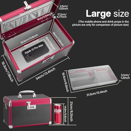Image of Medicine Lock Box with Combination Lock - 13.4 x 7.6 x 8.2 Inches - First Aid Safe Medication Storage Box, Medications and Personal Items, Safe Boxes for Home and Outdoor - Black Red Black