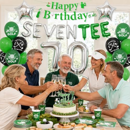 Image of 70th Birthday Decorations for Men,70th Golf Themed Party Decorations Gifts for Men Him with Golf Print Balloons,70 Number Balloons,Happy Birthday Banner,SEVEN-TEE Banner,70 Foil Balloons