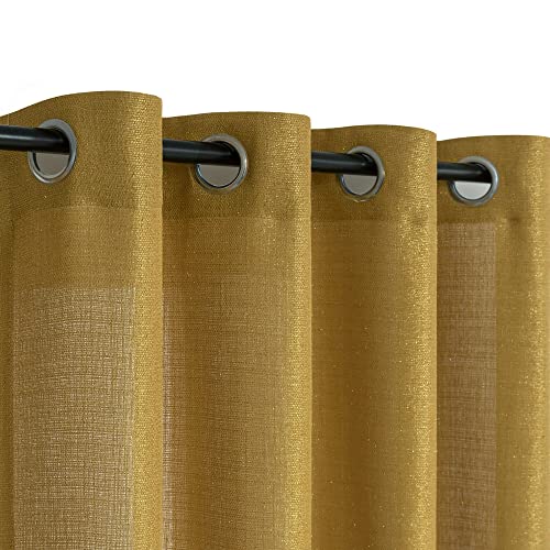Gold Curtains 84 Inch Length For Living Room 2 Panels Grommet Window Semi Sheer Shiny Glitter Sparkle Metallic Golden Brown Shimmer Curtains For Bedroom Stylish Modern Decor 52X84 Long Mustard Yellow #TOP1