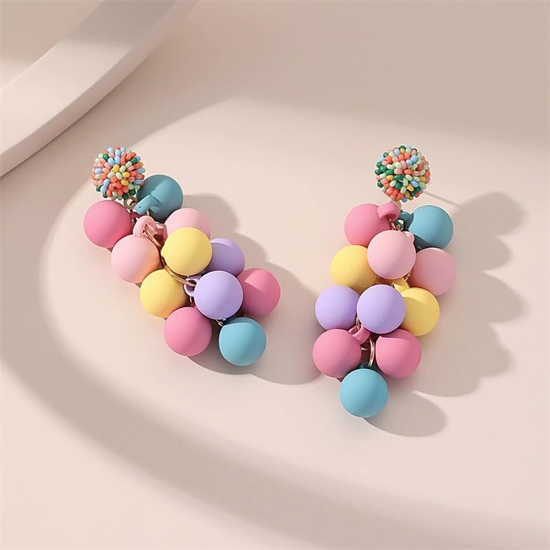 Acrylic Colorful Candy ball Beads Dangle Earrings for Women Colorful Statement Earring Cute Candy Colored Drop Dangle Geometric,Earrings,Hypoallergenic and Safe for Sensitive Ears2