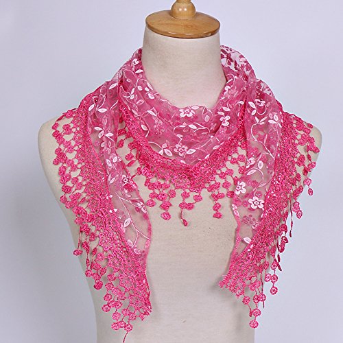 Women Hollow Lace Tassel Floral Print Triangle Mantilla Scarf 2Pack4
