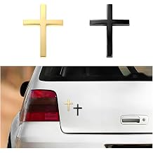 2PCS Metal Jesus Christ Cross Car Badge Stickers, Self Adhesive Waterproof Auto Body Tail Scratch Badge Covering, Cross Vehicle Emblem Decal Decoration Accessories, Universal Fit Black/Gold