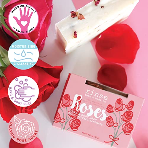Rinse Bath & Body Rose Soap Bar - Handmade Natural Mothers Day Spa Soap W/Dried Rose Petals | Naturally Moisturizing Bar Soap | Shea & Cocoa Butter | Essential Oils | Vegan | Gluten Free | 4.25Oz #TOP2