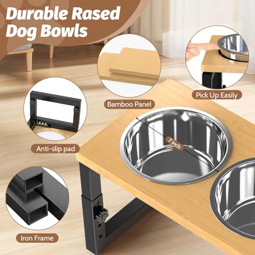 Raised Dog Bowls with Stand, Elevated Dog Bowls with 2 Stainless Steel Dog Food Water Bowl, 4 Heights Adjustable Dog Bowl Stand for Medium Large Dogs and Pets - Image 6