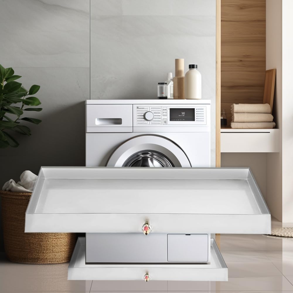 Washing Machine Drip Pan 18GA Stainless Steel Washer Drip Pan w/Drain Hole & 1/4" Drain Valve Contain Washer leaks for Laundry Room(27 x 25 x 2.5 inch)