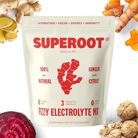 SUPEROOT® 100% Natural Detox & Immunity Electrolytes (Fizzy) | Ginger & Citrus Flavor | Vitamin C, Deep Ocean Minerals, & Antioxidants | Energy, Hydration | 0 Added Sugar | Caffeine Free | 30 Servings Cover