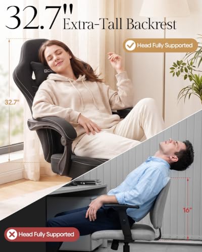 Image of Dowinx Gaming Chair Breathable Fabric Game Chair with Gel Pad and Storage Bag, Comfortable Gamer Chair with Pocket Spring Cushion, Ergonomic Computer Chair with Footrest, Black