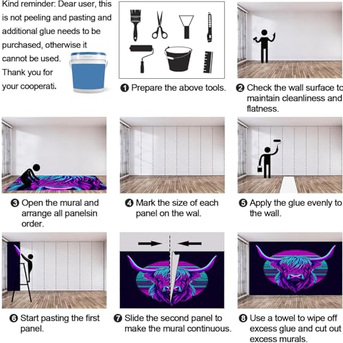 Papier peint mural Highland Cattle violet 3D format XL pour bureau