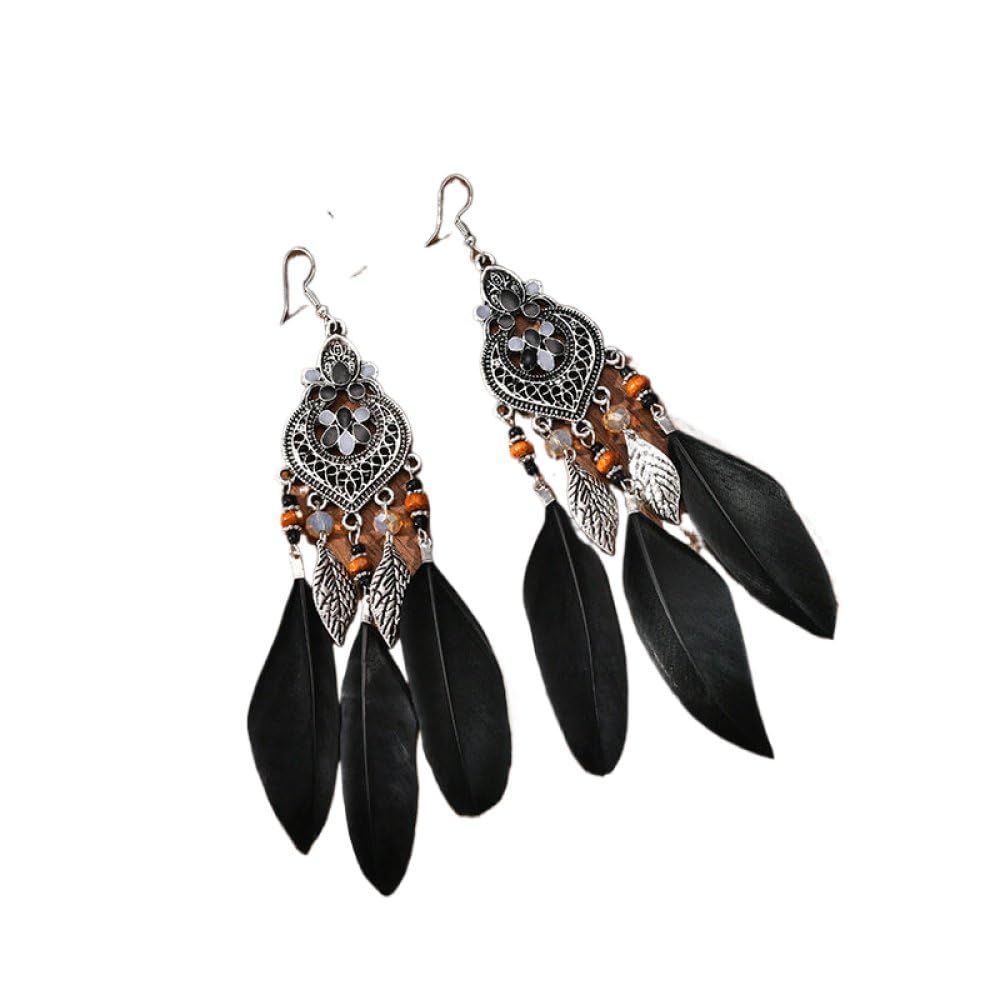 1Pairs Bohemian Feather Pendientes para Mujeres - Pendientes de Plumas de Plumas geométricas en Forma de corazón geométrica Bohemio, Aguja Curvada de Plumas étnicas cuidadas de Cuello Colgante ui
