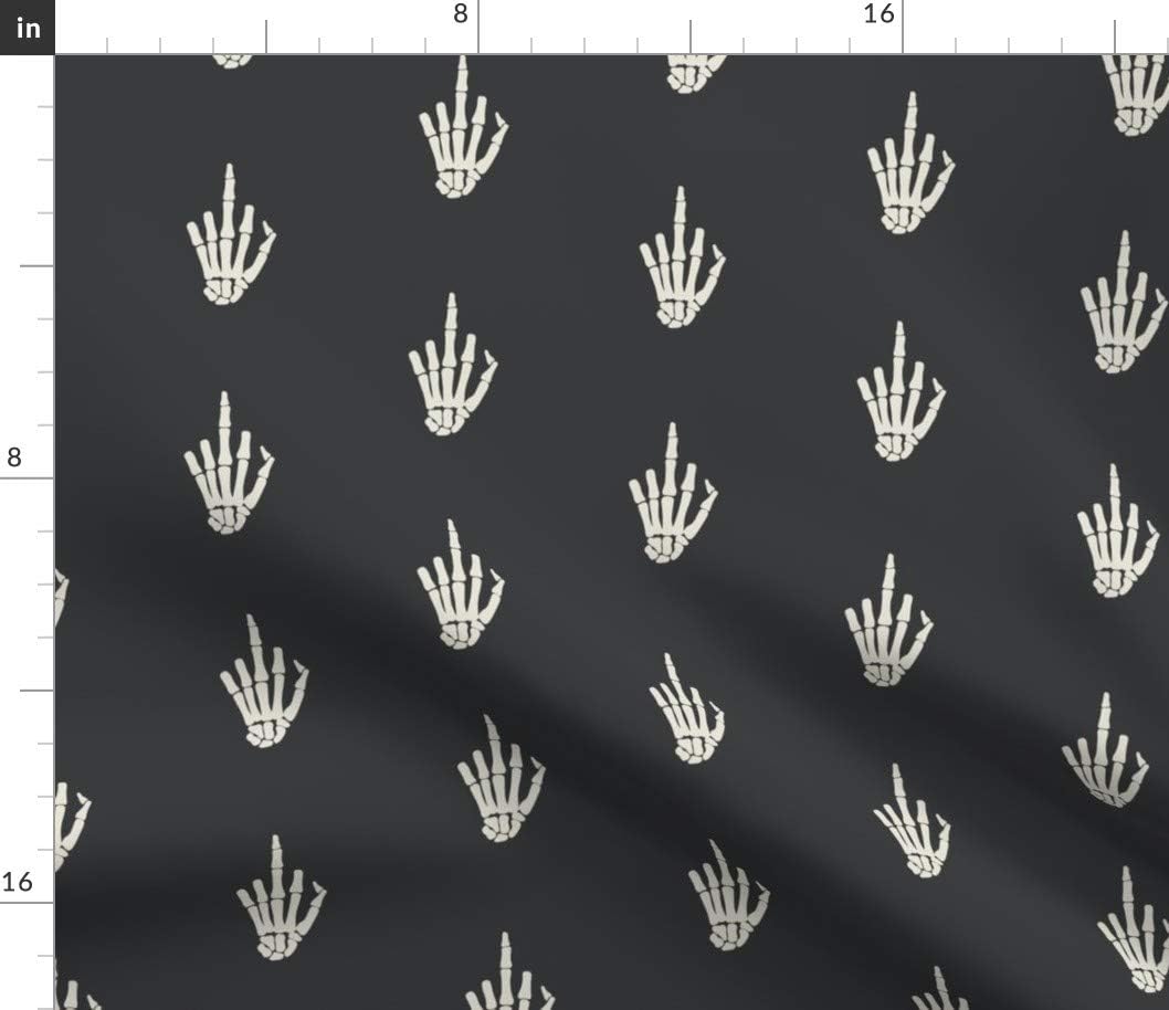 Spoonflower Fabric - Middle Finger Skeleton Dark Halloween Funny Novelty Rude Printed on Petal Signature Cotton Fabric by The Yard - Sewing Quilting Apparel Crafts Decor