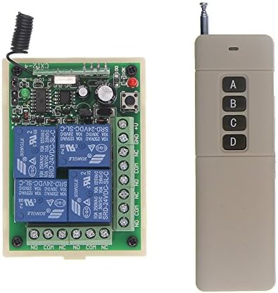 Abytele 3000m Long Distance DC 12V 24V 4 Channel 4CH RF Wireless Remote Control Switch System, (1 Receiver + 1 Transmitter) (24V 433.92 MHz)