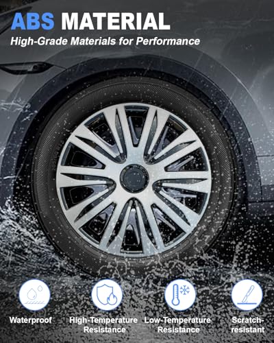 Image of ABX Hubcaps,15 inch hubcaps Set of 4, Wheel Rim Cover ABS Material, Snap On Car Truck SUV Replacement, for Toyota Camry Nissan Mazda etc, Black&Silver