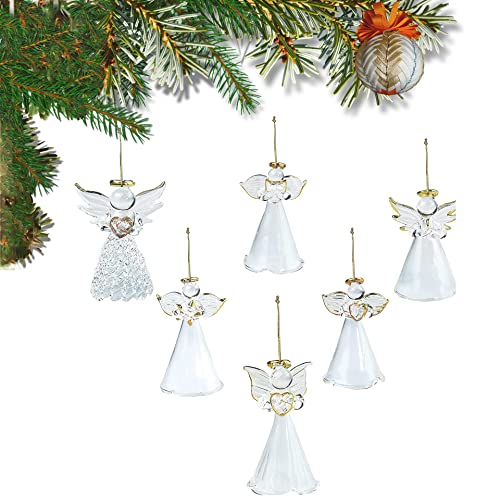12 Pcs Glass Angel Christmas Ornaments For Christmas Tree Decoration - 2.5 Inch Small (Set Of 12) Clear Spun Glass Religious Angel Figurine By 4E's Novelty #TOP4