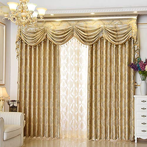 ELBME Blackout Curtains Tulle for Living Room Dining Bedroom Valance Luxury European Style Shading Modern Window Mantle Villa: Tulle, W150Cmxl250Cm, Grommet Top, Gold