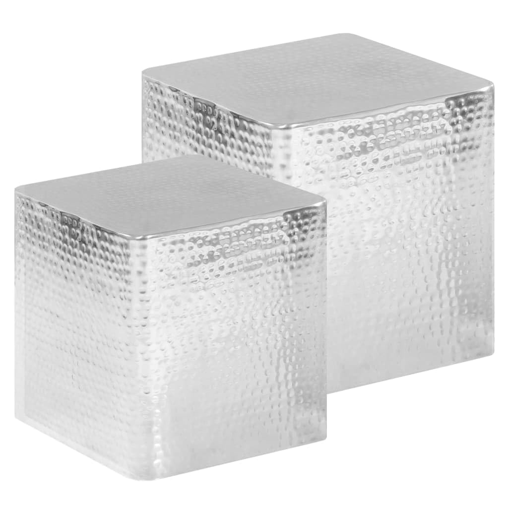 Lot de 2 tables basses en aluminium martelé argenté design moderne