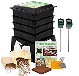 Worm Factory 360 Composting Bin + Moisture and pH Testing Meter Worm Farm Kit (Black)