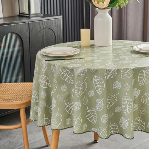 Pioggia Round Vinyl Tablecloth with Flannel Backed Waterproof Oil-Proof PVC Table Cloth Wipeable Spill-Proof Plastic Table Cover for Indoor and Outdoor