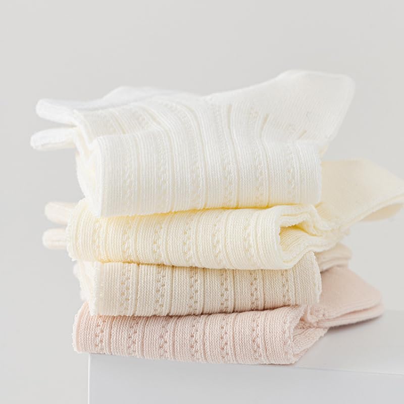Summer thin solid-color cotton mesh medium short socks for girls, sweet, sweat-absorbing, breathable and odor-proof summer socks in mixed colors *5 pairs2