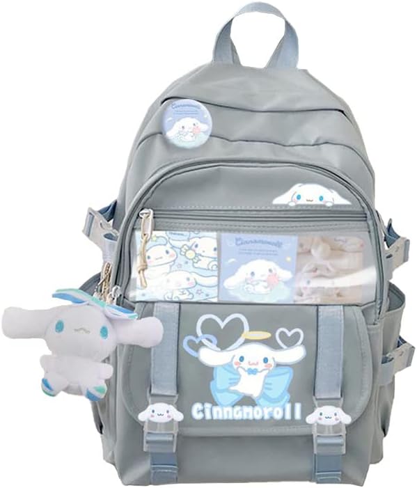 JIBAMAO Mochilas de conejo rosa, mochila escolar de anime, mochila universitaria para perros blancos, bolsas grandes para portátiles para