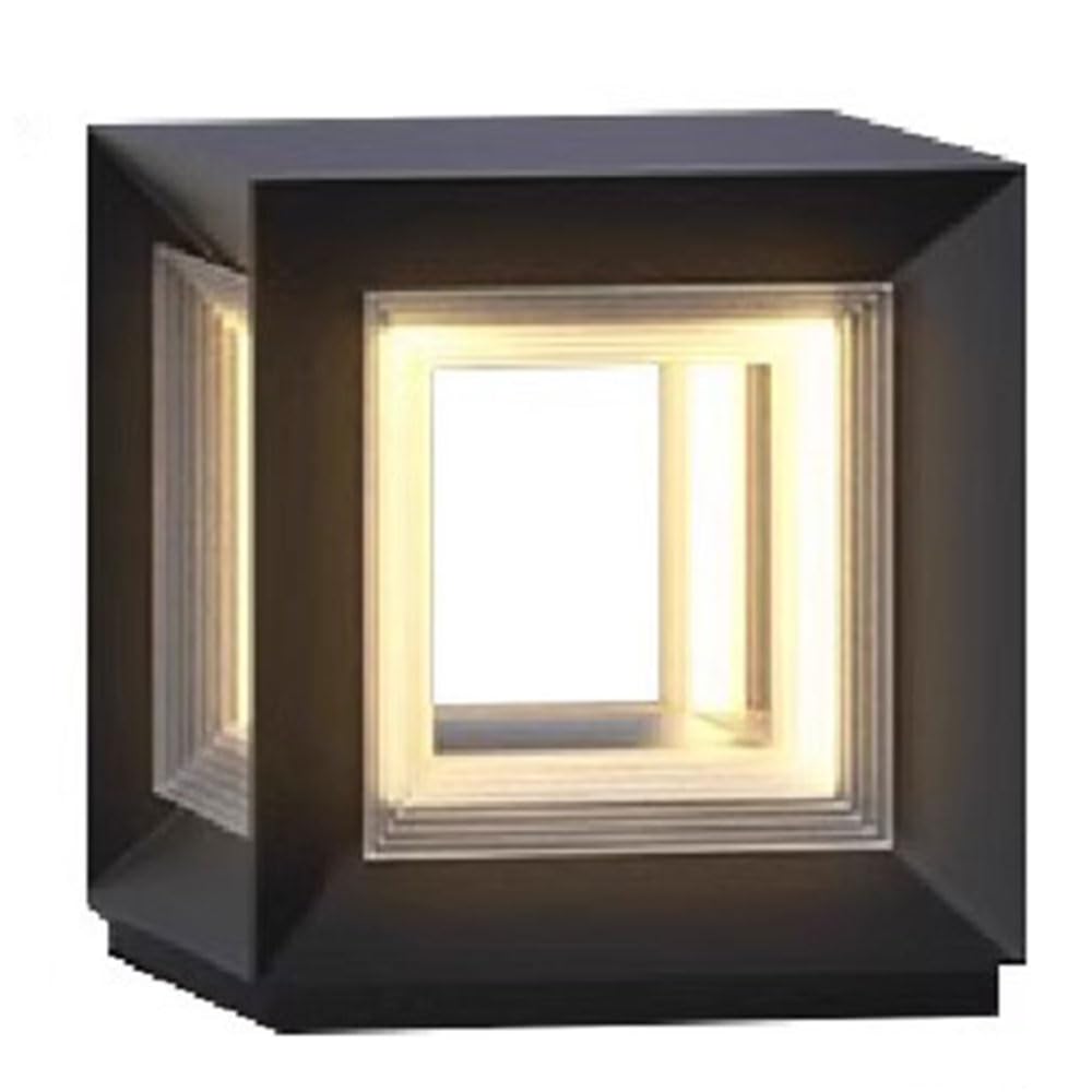 Przewodowa lampa zewnętrzna, AC110-240 V, kwadratowa kolumna 40 cm (15,7 cala), matowa czerń, nowoczesne oświetlenie LED z ciepłym światłem, wodoodporne, do ogrodu, na taras i do dekoracji