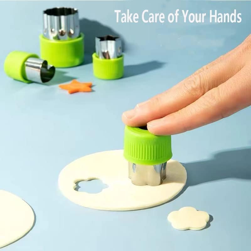 Image of Stainless Steel Vegetable & Fruit Cutter Shapes - 12Pcs Cookie Cutter Set for Kids | Food Decoration & Sandwich Cutter Molds | Fun Kitchen Tool for Bread, Pastry, Bento & Snacks (Green)