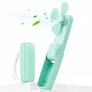 Portable Fan, Mini Handheld Fan Foldable Pocket Size, Green USB Rechargeable Battery Powered Personal Fan for Travel, Makeup, Eyelash, Concerts, Office, 3 Speeds Adjustable, Desk Stand & Power Bank