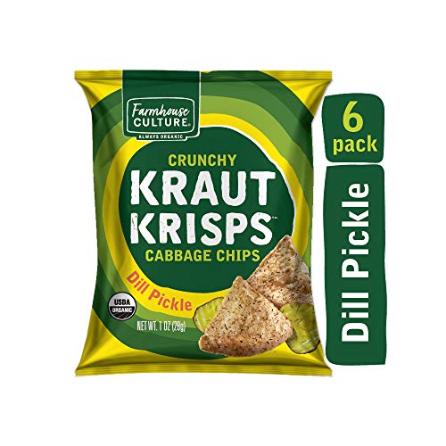 Dill Pickle Kraut Krisps by Farmhouse Culture, Snack-Size Bags, Crunchy Cabbage Chips, Organic