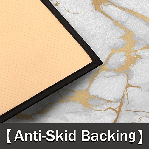 White Gold Marble Print Half Round Door Mat Indoor Entrance, Marble Texture Non Slip Absorbent Doormats, 18 X 30 Wear Resistant Semi Circle Floor Mats Area Rugs For Home Kitchen Patio #TOP2