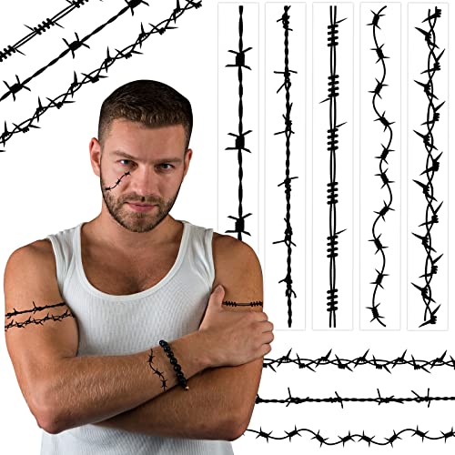 20 Pcs Barbed Wire Temporary Tattoos Barbed Fake Wire Tattoo Removable Black Arm Stickers for Men...