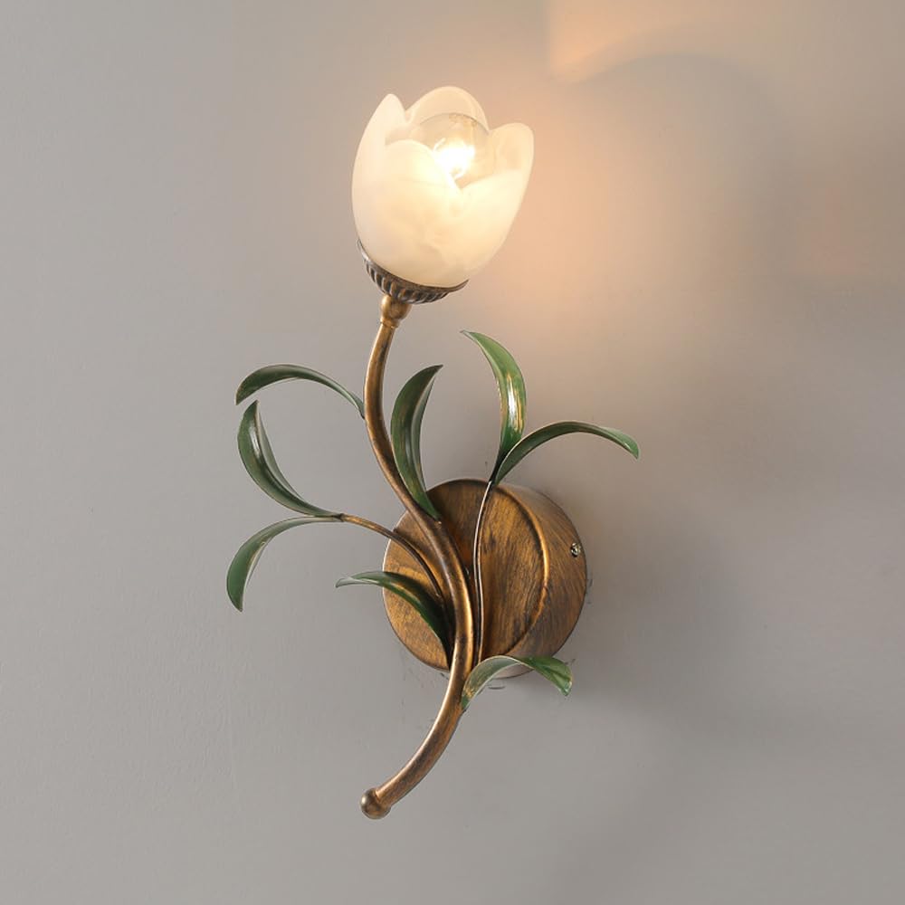 KBUUKYYXouy Antique Flower Glass Wall Sconce Vintage Industrial Bathroom Vanity Wall Mounted Light Fixture Mid Century Modern Farmhouse Wall Lamp Hardwired Indoor for Living Room Hallway Aisle Stairs