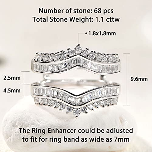 Newshe Jewellery Curved Bridal Ring Enhancer Guard for Women AAAAA Cz Engagement Rings White Gold 925 Sterling Silver Size 5-102