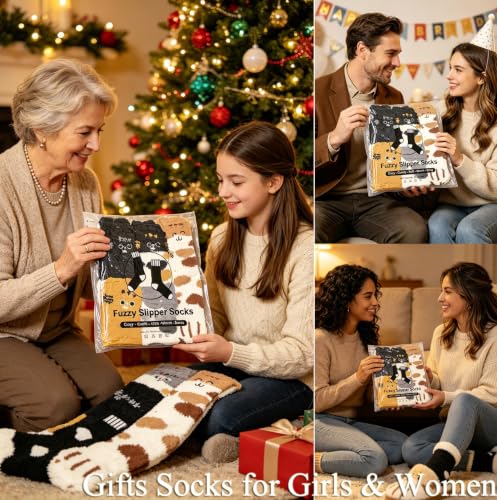 Image of Fuzzy Socks for Women Fluffy Cozy Slipper Socks Fall Halloween Socks Gifts | Soft Thick Plush Warm Socks, Christmas Winter Gifts for Ladies,Comfortable Indoor Home Socks, Sleep Slipper Socks