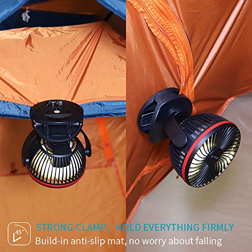 OPOLAR 5000mAh Camping Lantern Clip On Fan with Hanging Hook, 4 Speeds Quiet Airflow Personal Fan with 35 Hours Work Time for Tent, Hurricane Emergency, Battery Operated Desk Fan for Home & Office - Thumbnail 2