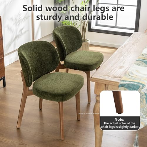 Image of YOUNIKE Single Dining Chair Modern Kitchen Dining Room Chair Green | Chenille Fabric Upholstered Armless Side Accent Chair with Back 20.1 inch Wide Padded Seat Wooden Legs for Living Room Bedroom