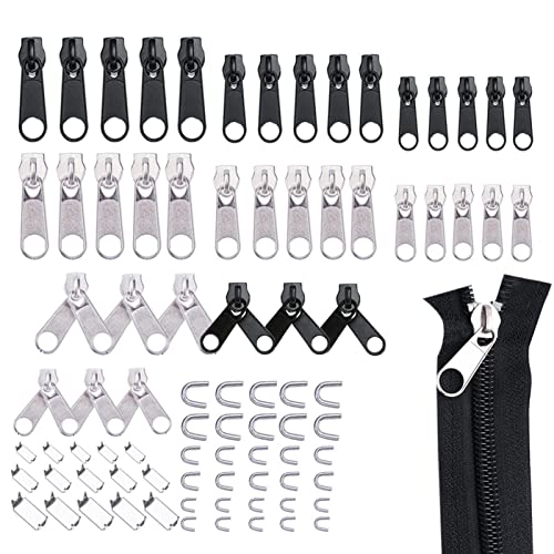 Joberio Kit de reparación de cremallera inferior de la chaqueta, kit de fijación para cremallera de doble cara, juego de rescate con pinzas de instalación de cremallera, cables de extensión para tela