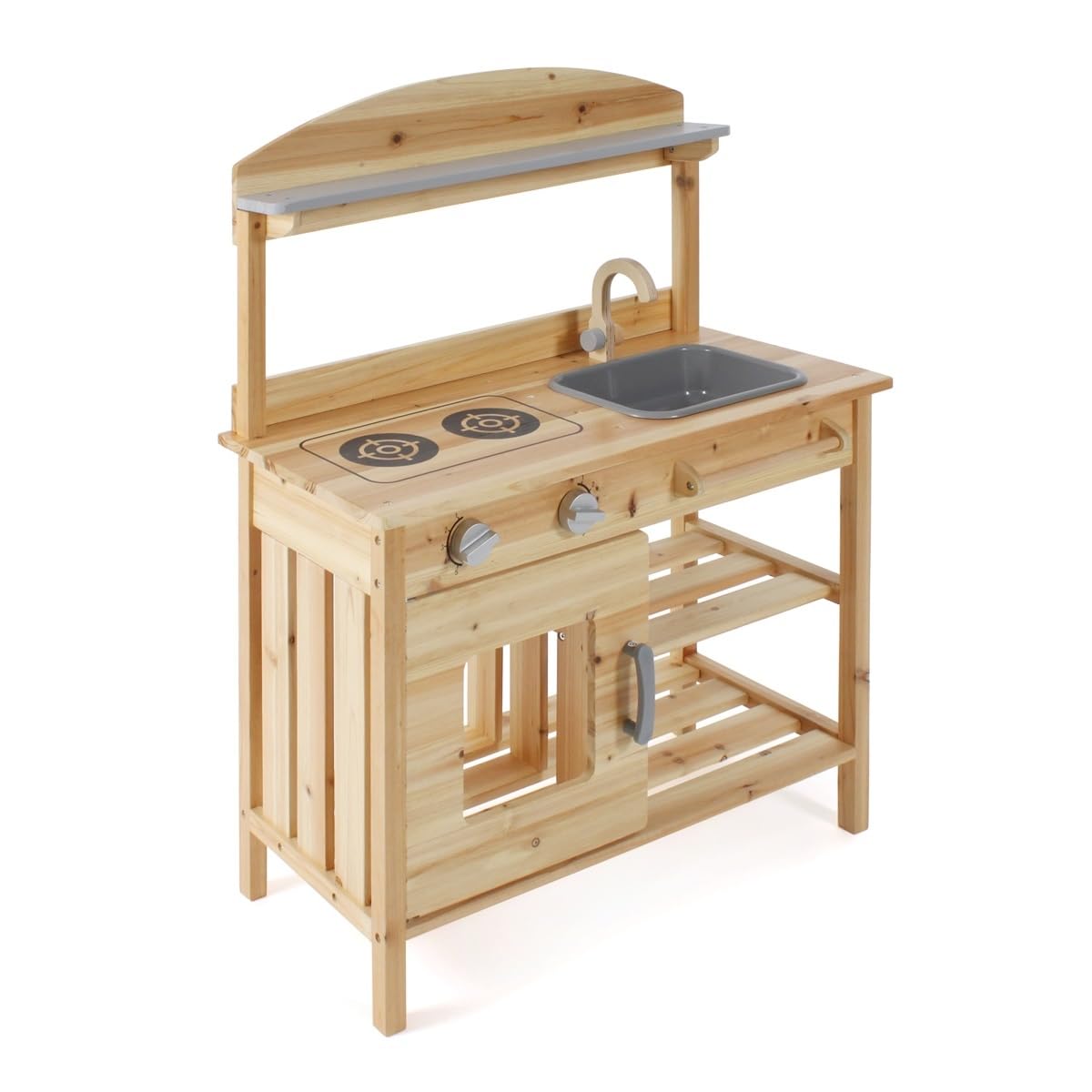 Bayer Chic 2000 Matschküche, unbehandelt, vollmassives Holz, Outdoor-Kinderküche, für Kinder ab 3 Jahren, Naturholz | Robuste Outdoor-Spielküche für Kinder ab 3 Jahren. Mit Kochfeld, herausnehmbarem Spülbecken, Wasserhahn und viel Stauraum