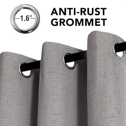Image of H.VERSAILTEX Linen Curtains 100% Blackout Curtains for Bedroom 54 inch Long Full Light Blocking Nature Linen Blended Window Curtains for Living Room Nickel Grommet (2 Panels, Heathered Dove)