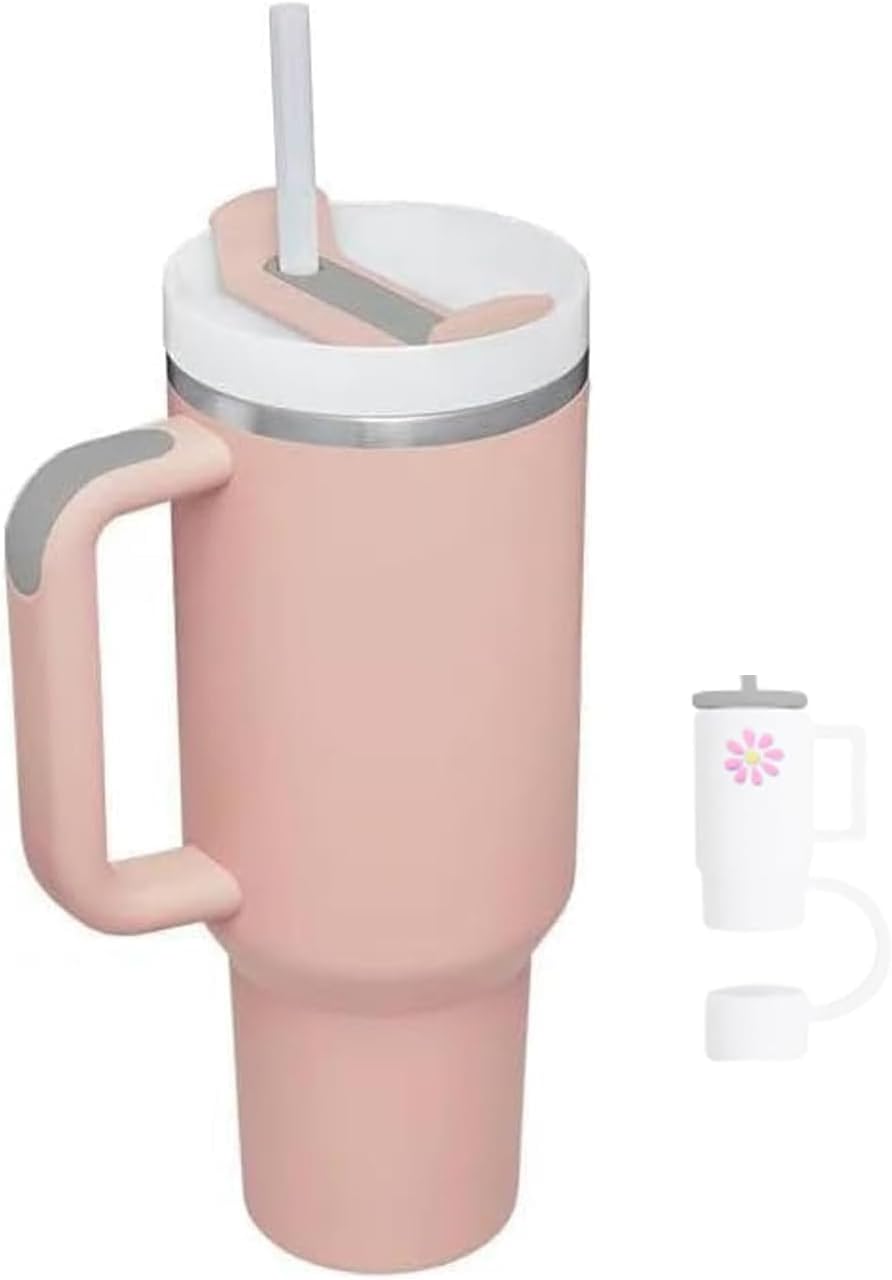 40z Insulated Tumbler with Straw Stainless Steel Vacuum Cup Travel Mug with Handle and Lid Straw, Ice&Warm Coffee Tea Milk Drink Travel Mug Portable Thermal Cup for Office Kitchen (red)