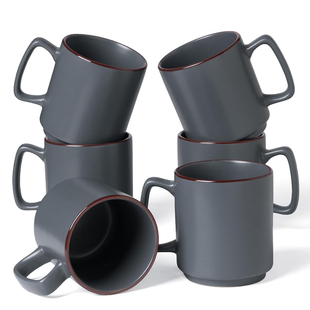 Richmount Nebula Set de tazas de café, 6 piezas, tazas de 384 ml, aptas para microondas y lavavajillas, tazas con asa para café, té, cacao, leche, Gris Antracita