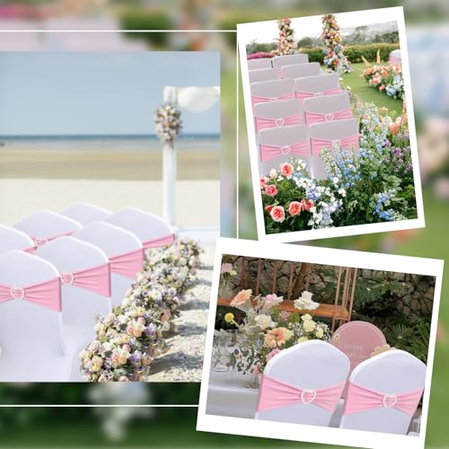 Fbewom Pink Chair Sashes 60 Pack Spandex Pink Sashes for Chairs Stretch Chair Sashes Clearance with Heart Buckle Slider for Wedding Banquet Party Decorations
